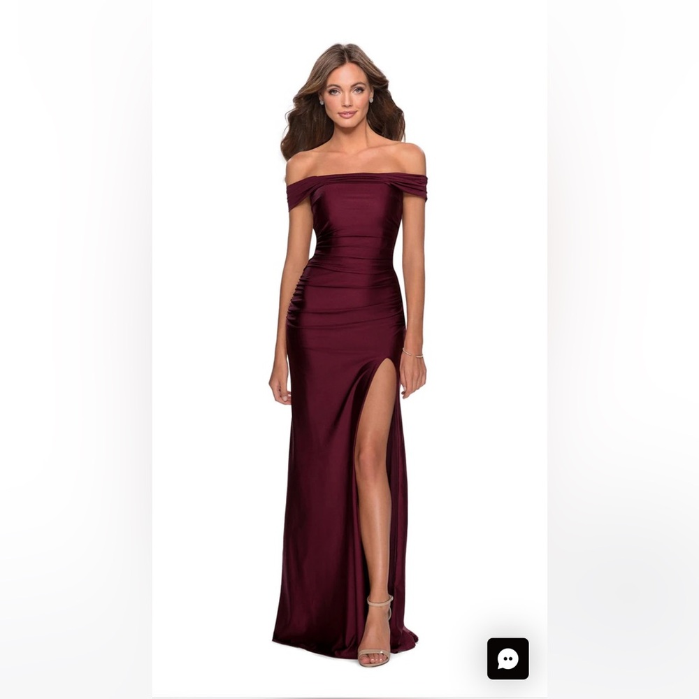 La Femme - Off the Shoulder Maxi Gown - Dark Berry